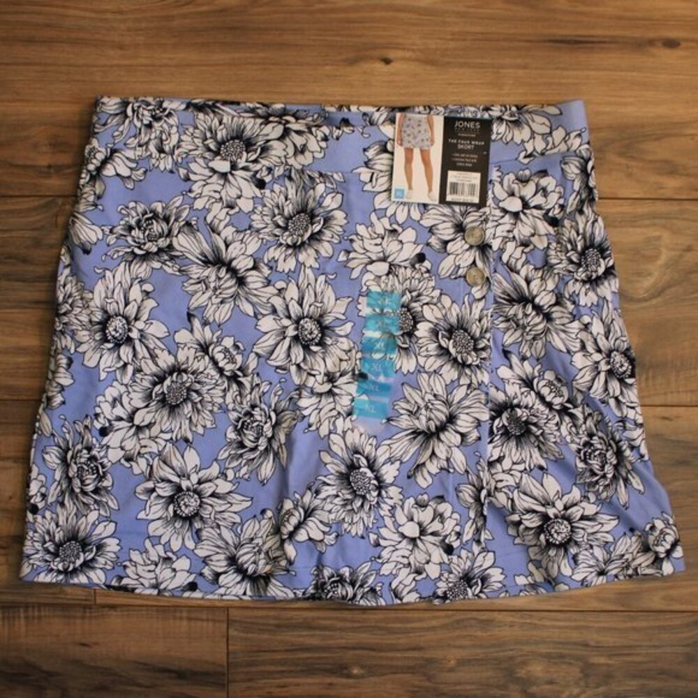NWT Jones New York The Faux Wrap Skort Blue Floral XL